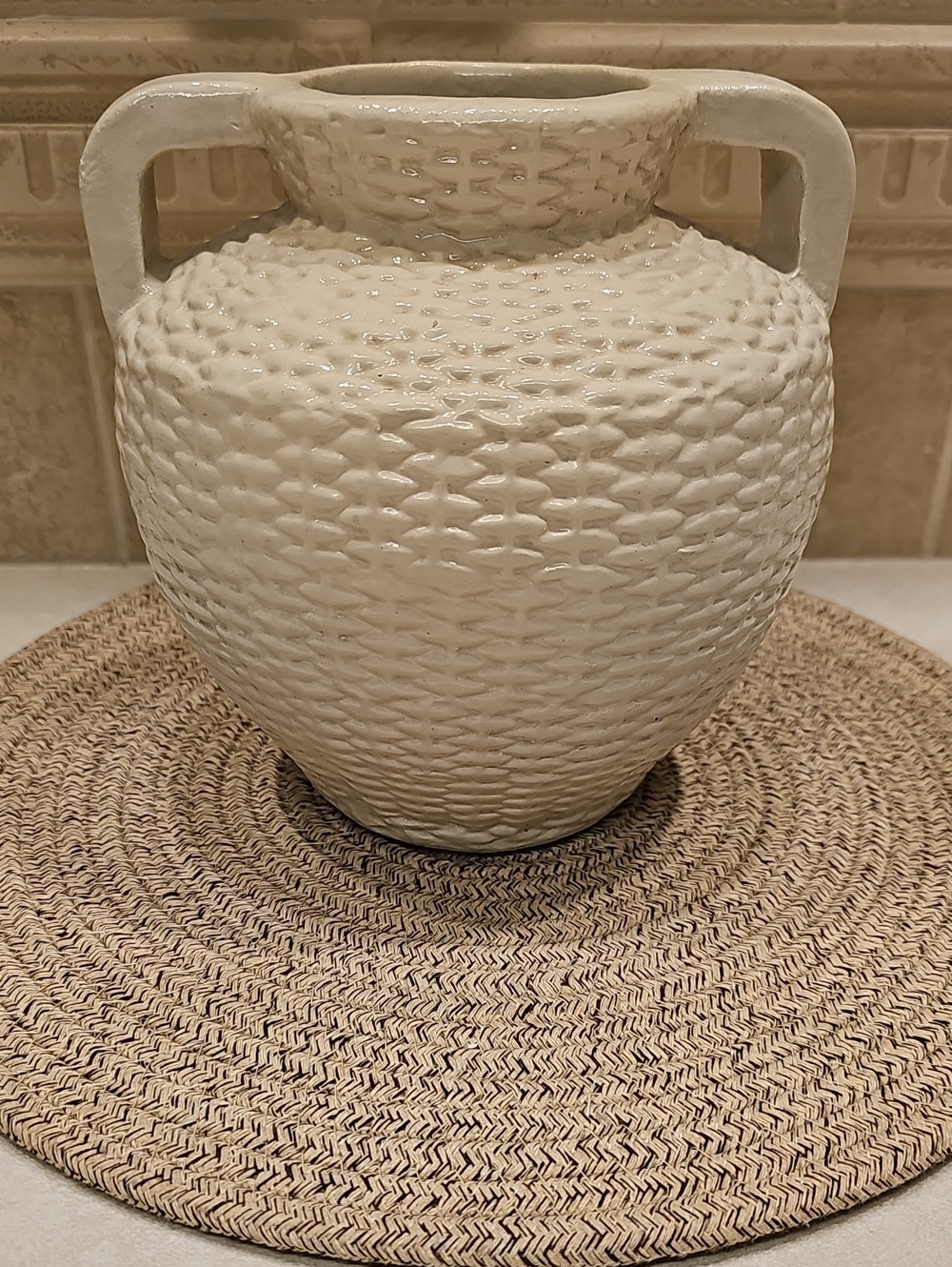 Small Woven Texture Ceramic Vase Cream -Threshold designed with Studio McGee